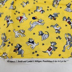 Vtg AvLyn Cotton Quilting Fabric 1.11 Yards 40×44″ Yellow Schnauzer Terrier Dogs
