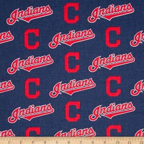 MLB CLEVELAND INDIANS BASEBALL TEAM BLUE 100% cotton fabric material BTHY 60″ W