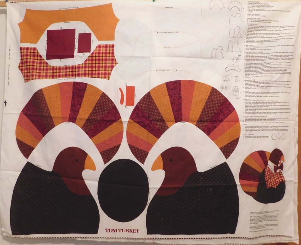 VIP Cranston TOM TURKEY Cut & Sew FABRIC PANEL Thanksgiving Makes Stuffed Turkey