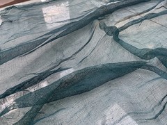 Antique Japanese Hand Spun Fine Hemp Kaya Mosquito Net Turquoise Seamless 70″