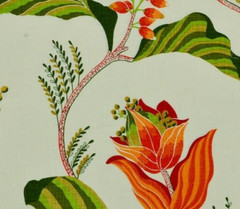 Covington SYLVIE MANDARIN Wide Width Poly Orange Green Floral Drapery Uph Fabric
