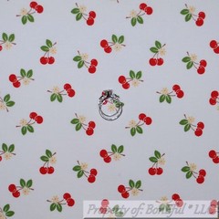 BonEful FABRIC FQ Cotton Quilt White Red Cherry Fruit Yellow Daisy Flower Food S