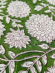 3 Yards Fabric Indian Blue Floral Hand Block Print Cotton Fabric Sewing Fabrics