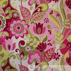 BonEful Fabric FQ Cotton Quilt Pink White Green Leaf Flower Summer Garden Print
