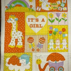 Vtg Its A Girl Baby Nursery Fabric Panel w/ Matching Back Giraffe Bear 35×45
