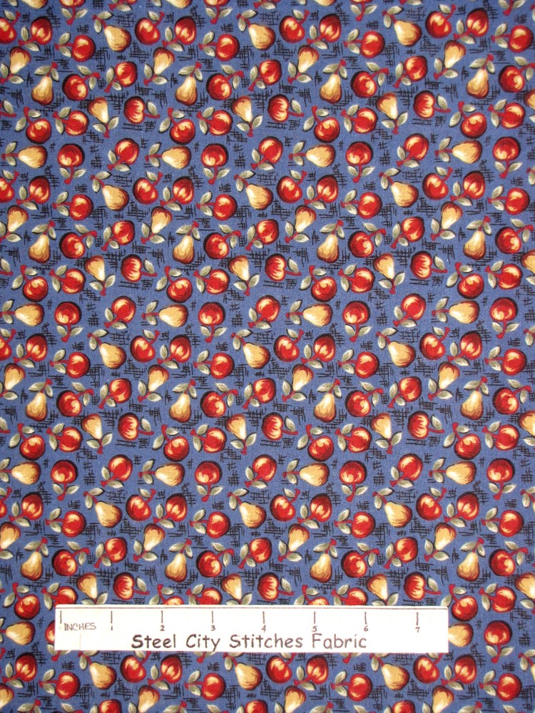 Primitive Fruit Fabric – Country Kitchen Fruit Pear Apple General Fabrics – 30″