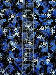 Timeless Treasures Moonlight Metallic Blue Koi Fish Cotton Fabric by the Yard