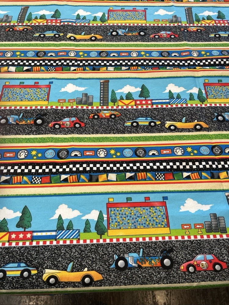100% Cotton Fabric VROOM! By Avlyn, Vintage, 2 Yds & 15” -Good Unused Condition