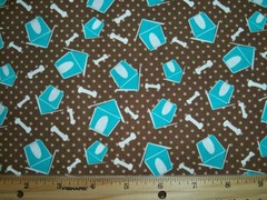 OOP Camelot “Naughty Puppies” Dog Houses &Dog Bones Brown Cotton Fat Quarter