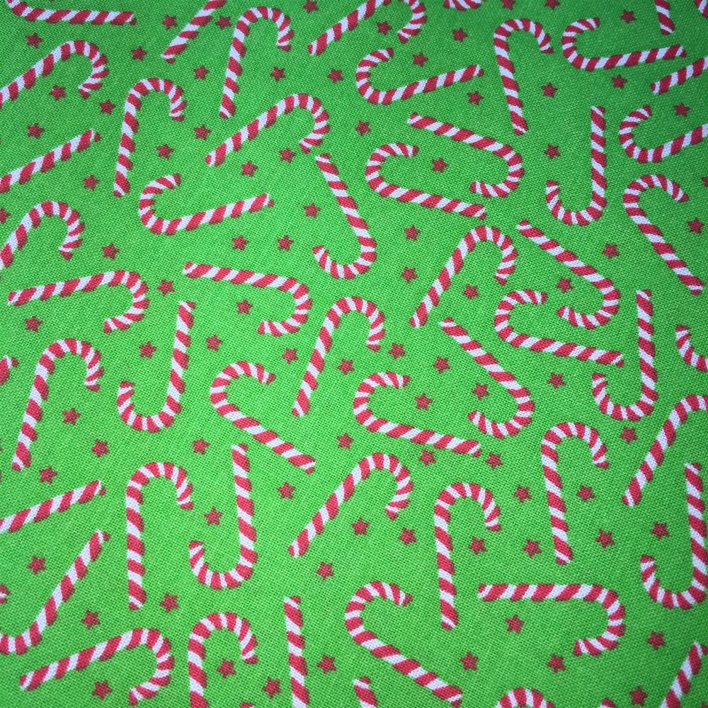 Christmas Holiday Fabric Cotton 44in W X 3 yds Green Candy Cane Pattern
