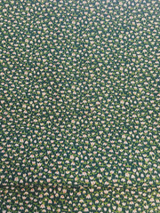 VTG Tiny Ditzy CALICO Grass GREEN w/ White & Pink Tulip Florals Cottagecore BTFQ
