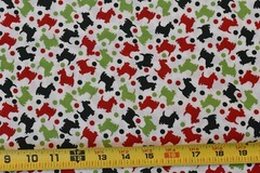 By 1/2 Yd, Red Green & Blue Scotty-Dogs on White Quilt Cotton, Jo-Ann, P3436