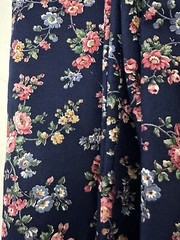 Vintage Small Print Navy With Flowers Multi Colored 2 Pieces 2 7/8 And 1 1/2 Yds