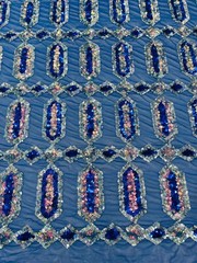 Royal Blue Fancy Gem Jewel Design Fabric – Geometric Sequins by Yard