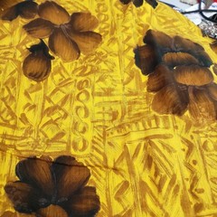 Yellow Gold Brown Vintage Hawaiian Cotton Sewing Fabric 108 x 36 in 3 yards
