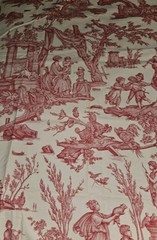 Casal VHTF Offrande A L’amour Red French Country Toile Fabric 44″ X 60″ Wide