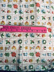 VTG Spring Mills Christmas Baby Animals in Red Blocks Cheater Quilt BTHY