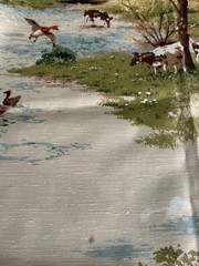 Vintage United Fabrics Silk Blend Scenic Slub Fabric Remnant Country Scene 44×30