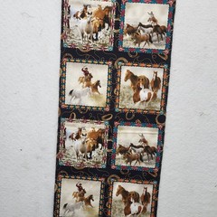 Vintage Wild Horses mustang fabric panel for wall hang or pillow