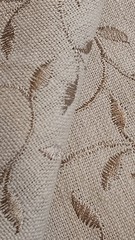 3+ sq. yds. Embroidered Linen Fabric, 84″ long x 56″ wide, Foliage, Taupe/Brown