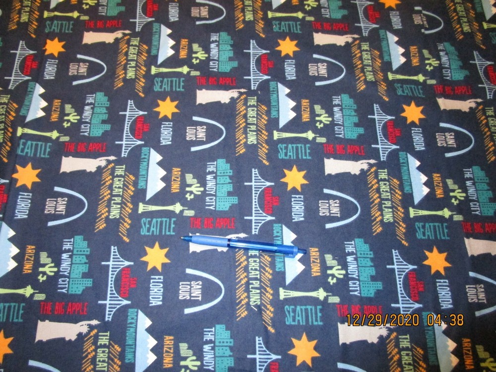 TRAVEL DESTINATIONS FLANNEL FABRIC – BY THE YARD – SEATTLE, NYC, FLORIDA,ARIZONA
