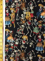 Fiesta De Los Muertos Black & Turquoise Blue Alexander Henry Fabric