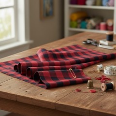 Buffalo Check Tartan Fabric Poly Viscose Wool Free – Multiple Sizes Available