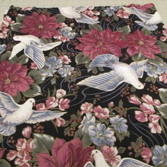 Holiday Edition Fabri-Quilt, Black with Doves & Flowers Cotton Fabric 20″ x 42