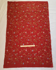 Floral Embroidered Dark Red Fabric 57×36 Remnant Stylized Flowers Lightweight