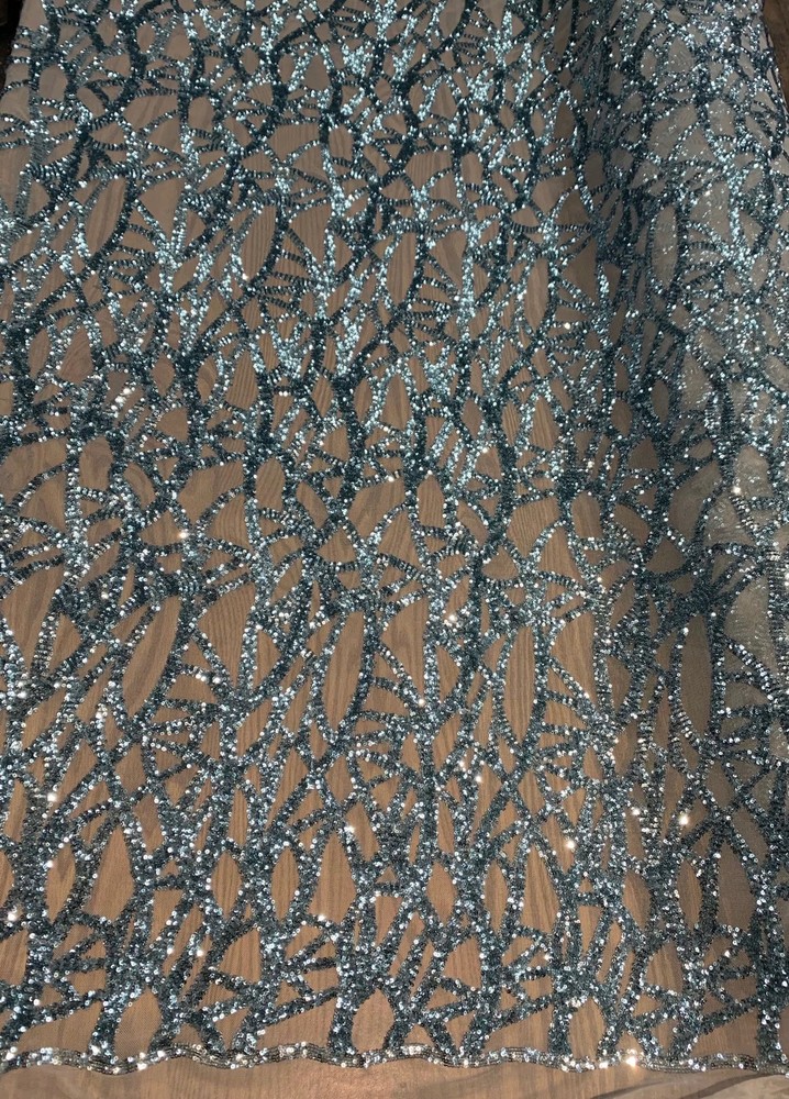 Celeste SAGE MINT GREEN Sequins on Mesh Lace Fabric by the Yard – 10134