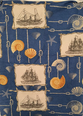 Jo-Ann Fabrics New Material 33×55 inches Ships & Shells on Blue Crafts Quilt Sew