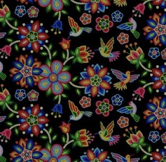Elizabeth Studio Tucson Black Hummingbird Flower Quilt Fabric by the Yard