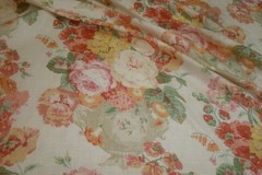 1 of 7 yds P Kaufmann Fabric Beaumont Vase Floral Coral Linen Upholstery 54″w