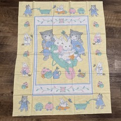 100% cotton crib size Fabric Panel, Kittens, Bunnies pastel colors 36″ w x 45″