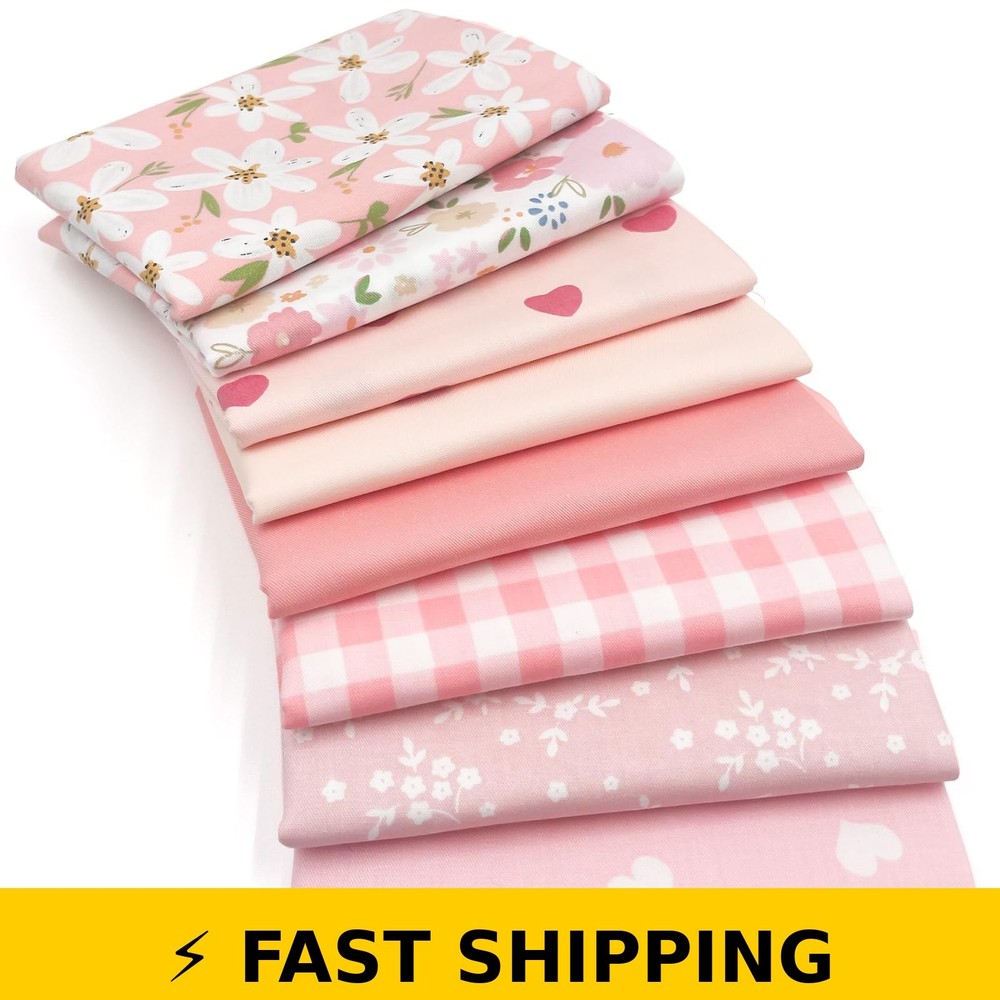 Aubliss 8pcs Cotton Fat Quarter Fabric Bundles – Sweet Pink