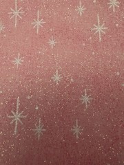 Vtg Glittery Pink White MCM Stars Sewing Fabric 22.5” x 140” Christmas