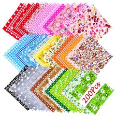 200 Pcs 4″ x 4″ (10cm x 10cm) Cotton Craft Fabric Bundle Squares, Pre-Cut Flo…