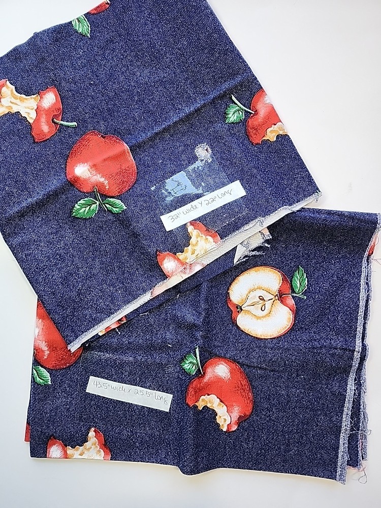 2x Lot Blue Red Apple Print Cotton Sewing Craft Quilting Fabric Interior