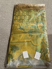 AMPOLA gold green printed vintage fabric 84 x 102 Table,Duvet,Saree Cloth NEW