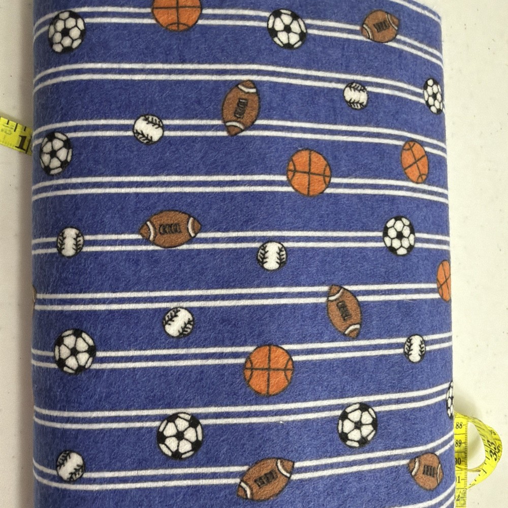 Flannel blue with Basketball Baseball Soccer Balls Football Fabric Sew Sewing