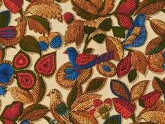 Vtg Mid Century Upholstery Fabric JCPenney Bird Floral Blue Batik Twill BTY NEW
