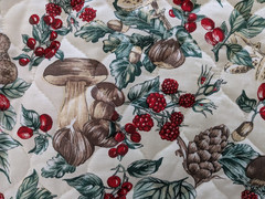 BTY x 44″ Fabri-Quilt QUILTED Fabric WINTER BERRIES Mushrooms PINE CONES