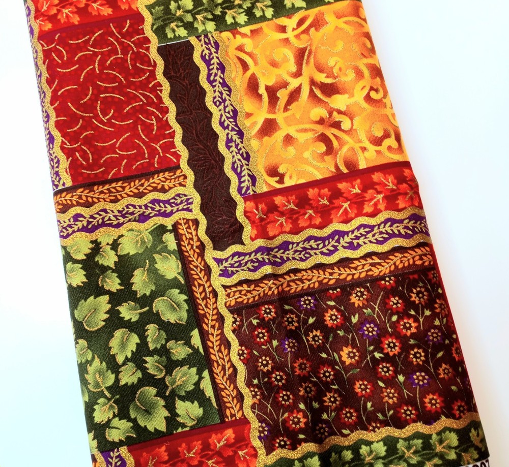 Shades of Autumn Flowers & Foliage w/Gold Shimmer Cotton Fabric Traditions 2007