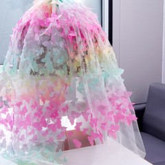 3D Butterfly Mesh Tulle Cloth Gradient Organza Wedding Party Skirt Sewing Fabric