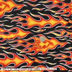 Wheels on Fire Alexander Henry Cotton Fabric Flames Orange Black 1 Yard 44″ Wide