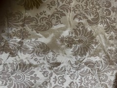 Vintage 1.5 YARDS+ Elegant Beige & Brown FLOCKED Fleur de Lis FABRIC 25″ x 59″