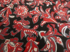 Challis Rayon Apparel Fabric Red Grey White on Black 1yd 14″ x 54