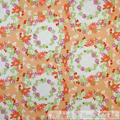 BonEful Fabric FQ Cotton Quilt VTG Brown Orange Peach Flower Butterfly Leaf Dot