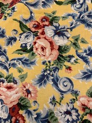 12 Yds Vintage Barrow Belcourt Floral Upholstery Fabric Yellow Pink Blue 55″ W