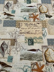 Coastal Collage Ocean Bird Shells David Textiles Cotton Fabric Quilting Sew BTY